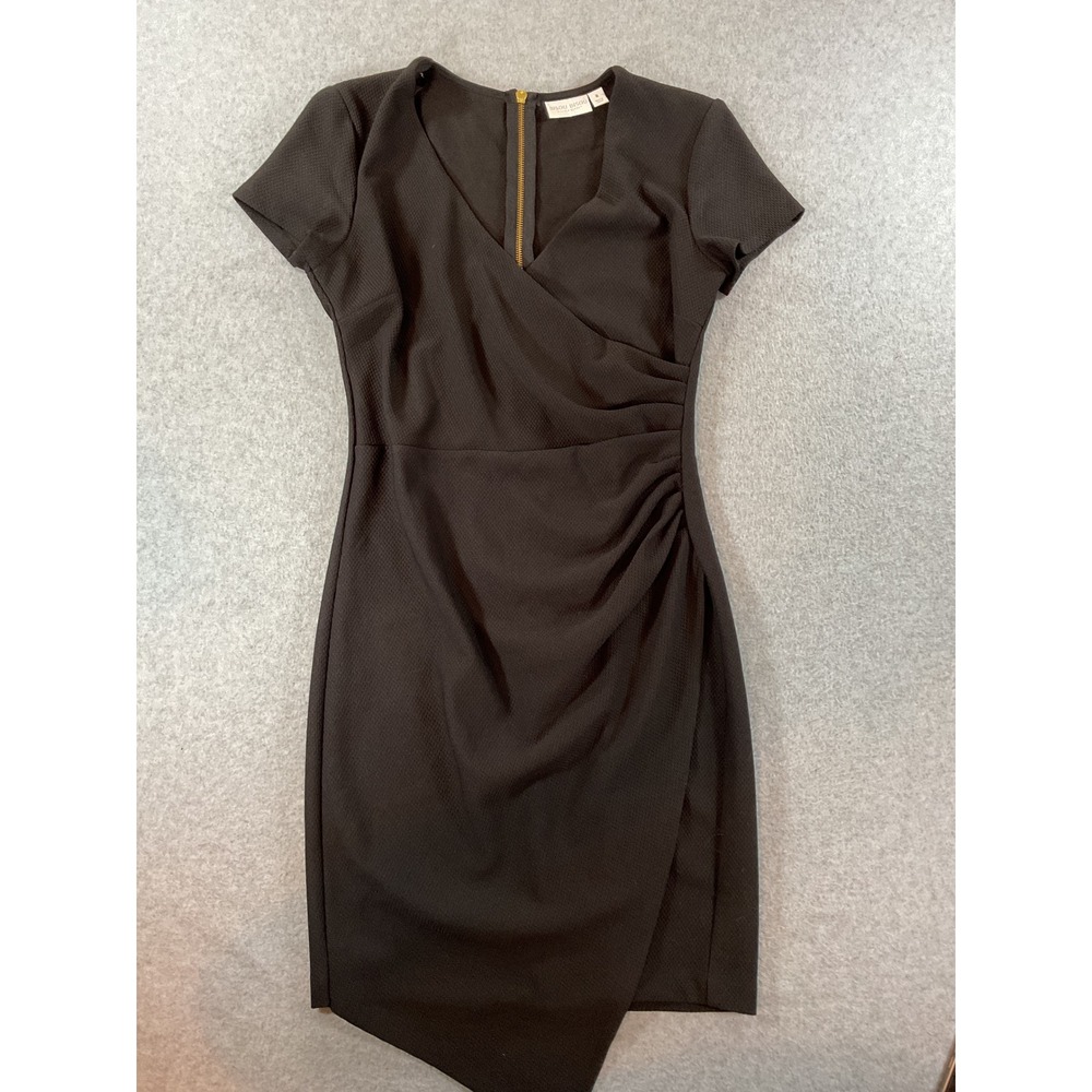 Bisou Bisou Michele Bohbot Black Textured Faux Wrap Sheath Dress Size 8 1175